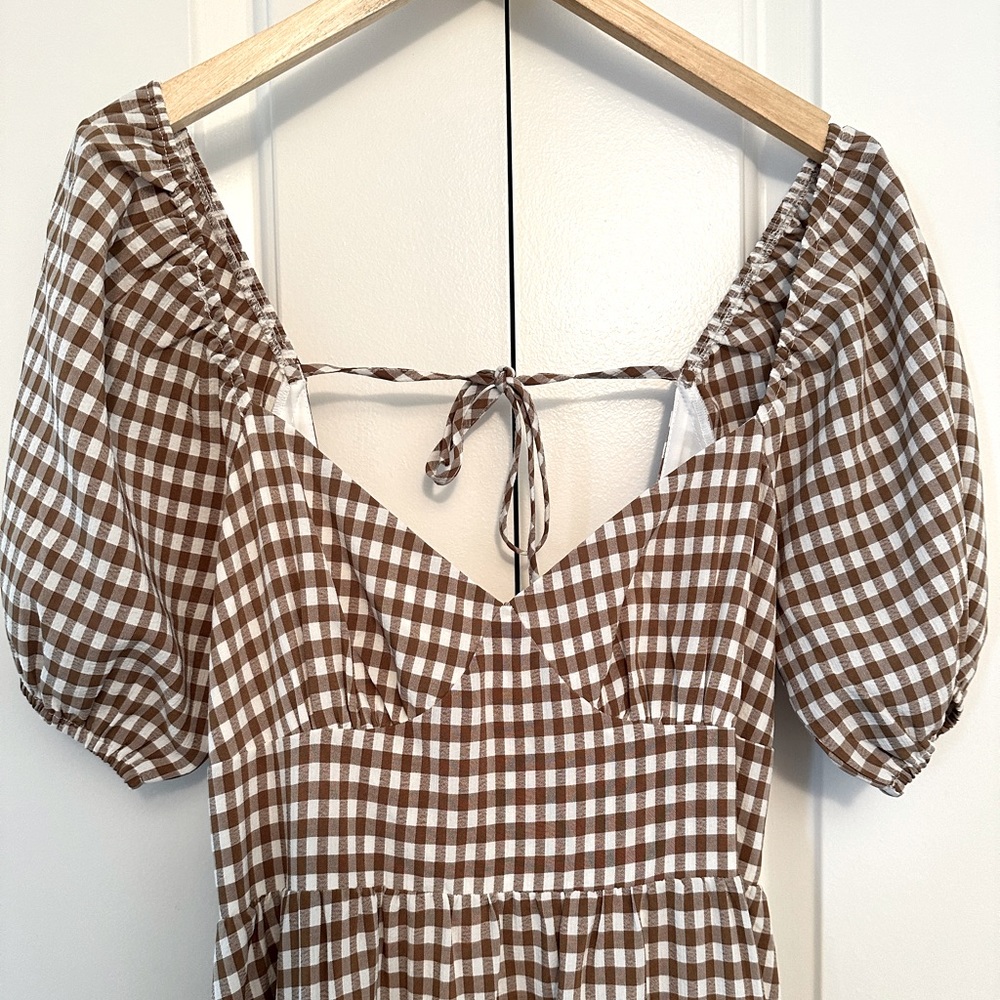 Keen Brown and White Gingham Midi Dress